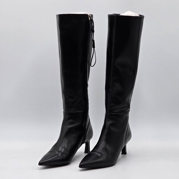 Zara Black Knee High Kitten Heel Boots - Picture 3 of 16